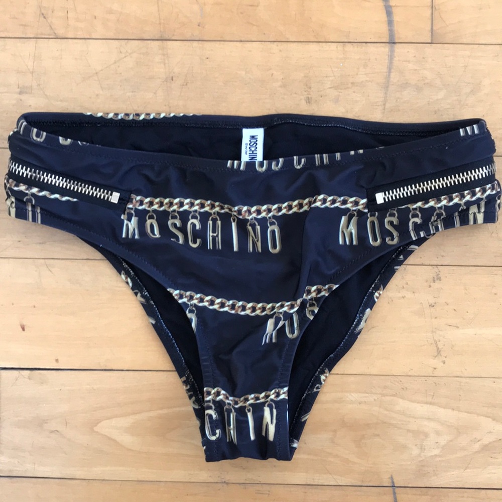Moschino logo gold zip bikini bottoms, never worn